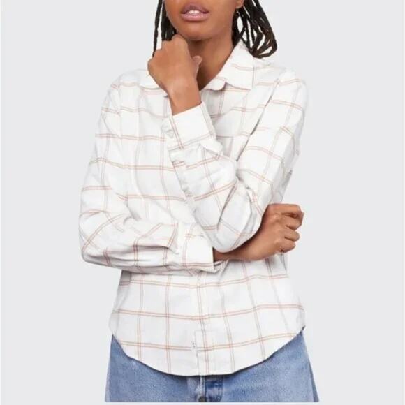 Frank & Eileen Barry Woven Long Sleeve Button Up Shirt Camel Windowpane Women S - Picture 1 of 8